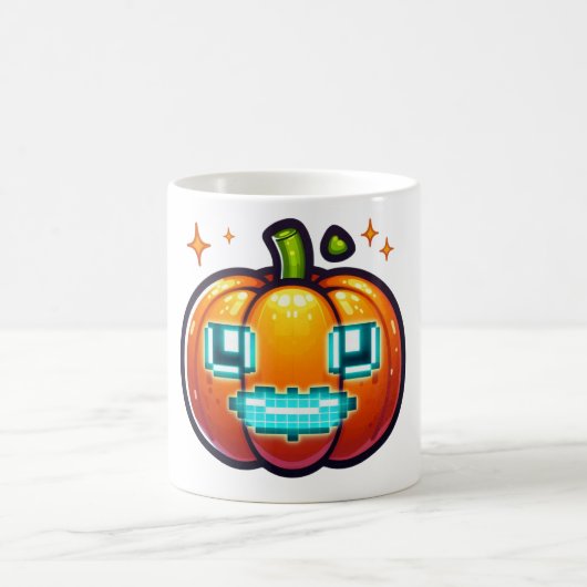 Gloeiende Pixel Pompoen Mok – Retro Gamer Hallowee (Center)