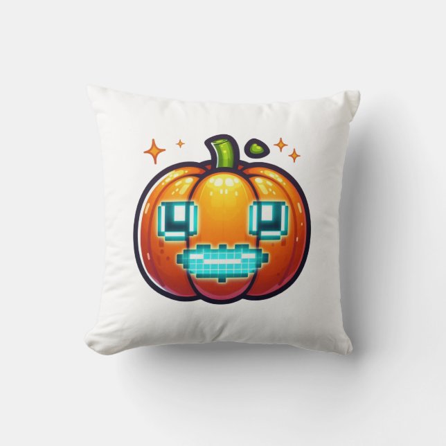 Gloeiende Pixel Pompoen Sierkussen Retro Gamer (Voorkant)