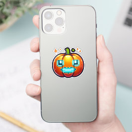 Gloeiende Pixel Pompoen Vinyl Retro Halloween Sticker