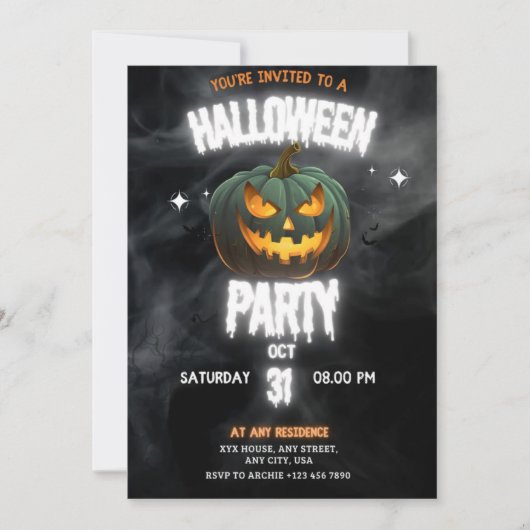 Gloeiende Pompoen Halloween Feest  Kaart (Voorkant)
