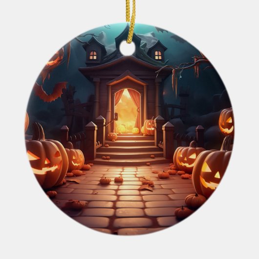 Gloeiende Pompoen Halloween Keramisch Ornament (Voorkant)