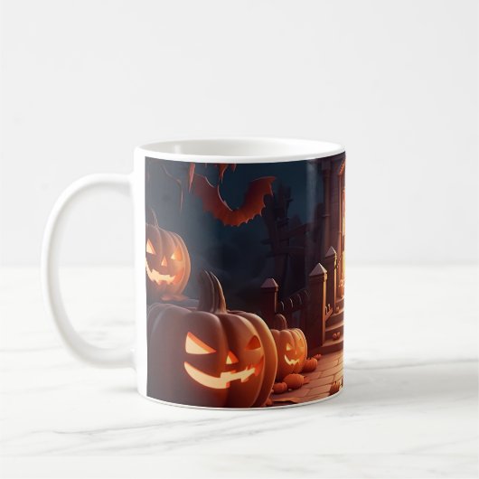 Gloeiende Pompoen Halloween Koffiemok (Links)