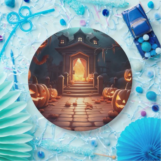 Gloeiende Pompoen Halloween Papieren Bordje (Feest)