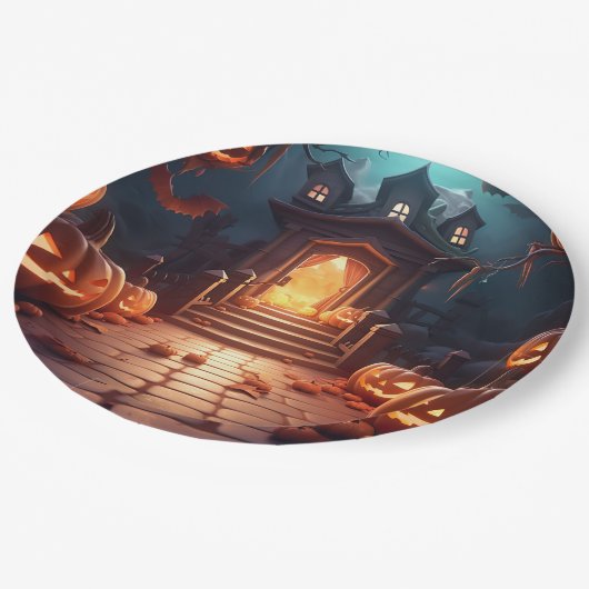 Gloeiende Pompoen Halloween Papieren Bordje (Gekanteld)