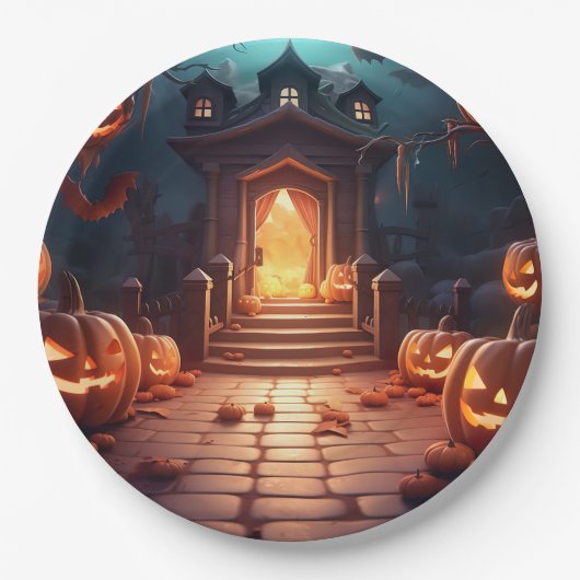 Gloeiende Pompoen Halloween Papieren Bordje (Voorkant)