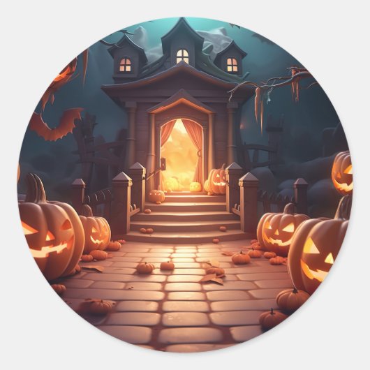 Gloeiende Pompoen Halloween Ronde Sticker (Voorkant)