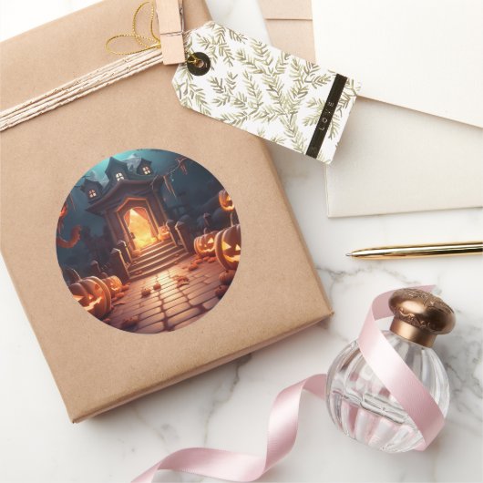 Gloeiende Pompoen Halloween Ronde Sticker (Geschenken)