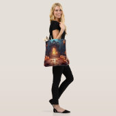 Gloeiende Pompoen Halloween Tote Bag (Op model)