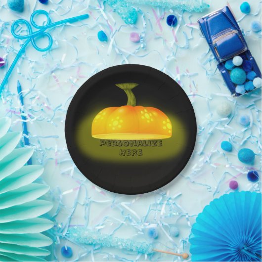 Gloeiende pompoen herfst uniek zwart oranje papieren bordje (Feest)