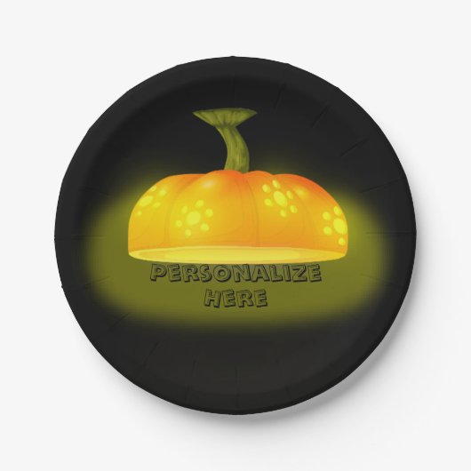 Gloeiende pompoen herfst uniek zwart oranje papieren bordje (Voorkant)
