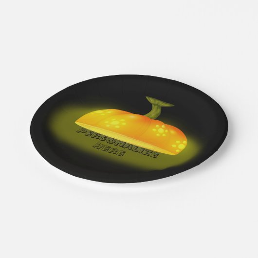 Gloeiende pompoen herfst uniek zwart oranje papieren bordje (Gekanteld)