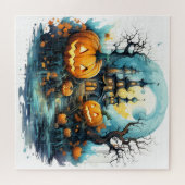 Gloeiende pompoenen na maanlicht legpuzzel (Horizontaal)