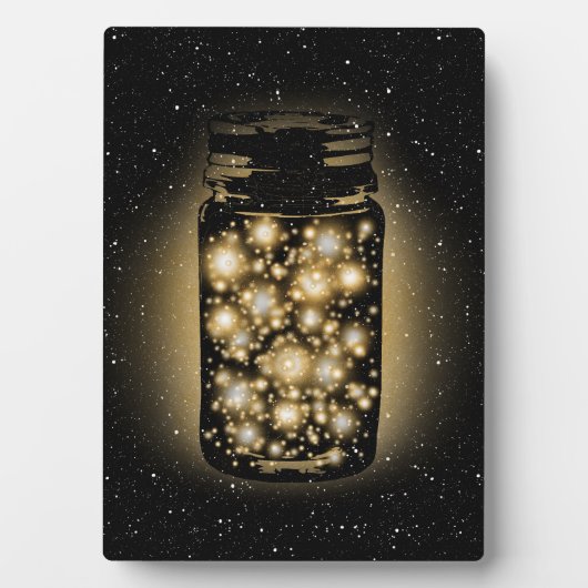 Gloeiende pot van vuurvliegjes met nachtsterren fotoplaat (voorkant)