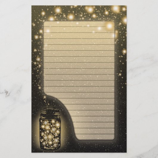 Gloeiende pot van vuurvliegjes met nachtsterren ge briefpapier (Voorkant)