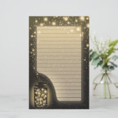 Gloeiende pot van vuurvliegjes met nachtsterren ge briefpapier (Staand voorkant)