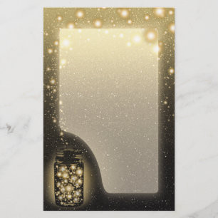 Gloeiende pot van vuurvliegjes met nachtsterren ni briefpapier