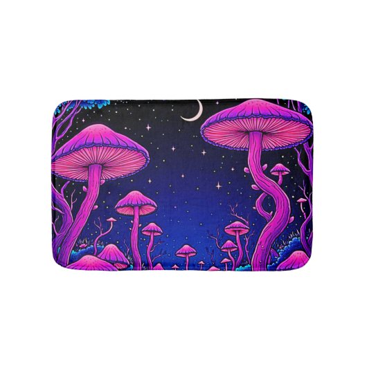 Gloeiende Psychedelic Mushroom Forest Night Badmat (Voorkant)