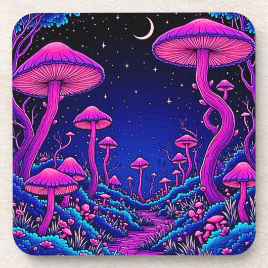 Gloeiende Psychedelic Mushroom Forest Night Bier Onderzetter (Voorkant)