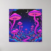 Gloeiende Psychedelic Mushroom Forest Night Canvas Afdruk (Voorkant)
