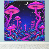 Gloeiende Psychedelic Mushroom Forest Night Canvas Afdruk (Insitu (Houten vloer))