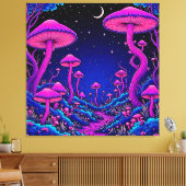 Gloeiende Psychedelic Mushroom Forest Night Canvas Afdruk (Insitu (Woonkamer))