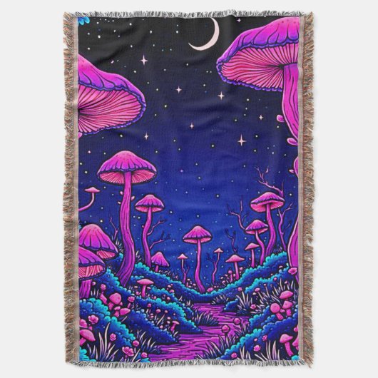 Gloeiende Psychedelic Mushroom Forest Night Deken (Voorkant Verticaal)