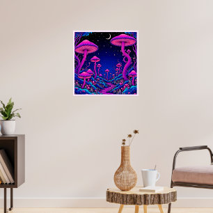 Gloeiende Psychedelic Mushroom Forest Night Poster