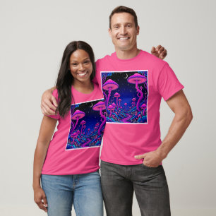 Gloeiende Psychedelic Mushroom Forest Night T-shirt