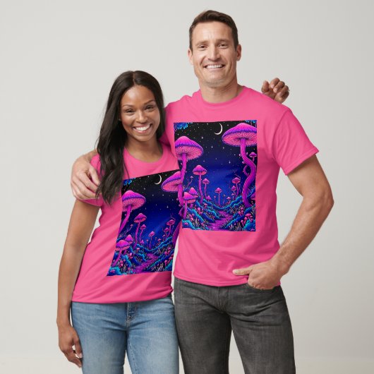 Gloeiende Psychedelic Mushroom Forest Night T-shirt (Unisex)