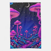 Gloeiende Psychedelic Mushroom Forest Night Theedoek (Verticaal)