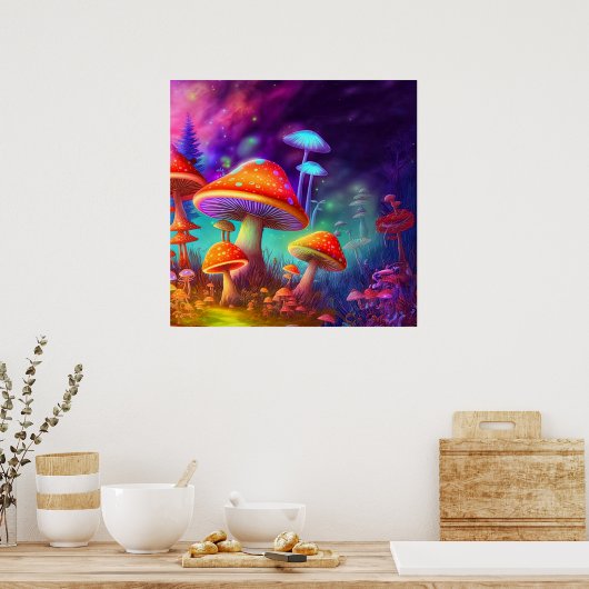 Gloeiende psychedelische paddenstoel illustratie poster (Keuken)
