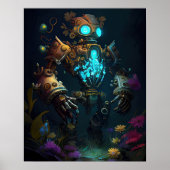 Gloeiende Robot & Bloemen Poster (Voorkant)
