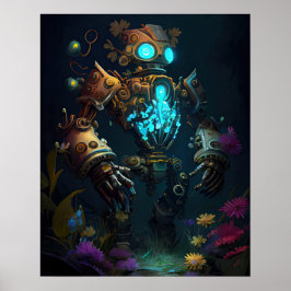 Gloeiende Robot & Bloemen Poster