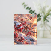 Gloeiende Rode Bessen Sneeuw van Winter Briefkaart (Staand voorkant)