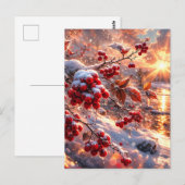 Gloeiende Rode Bessen Sneeuw van Winter Briefkaart (Voorkant / Achterkant)