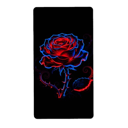 Gloeiende Rode Blauwe Roos Decal Etiket (Voorkant)