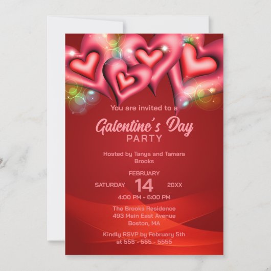 Gloeiende rode en roze harten Galentine's Day Kaart (Voorkant)