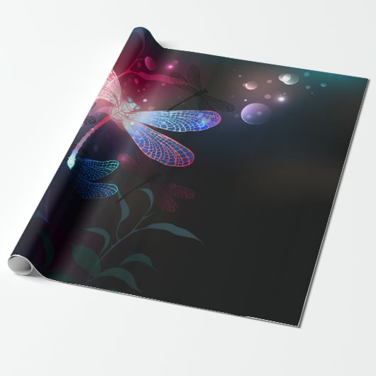 Gloeiende rode libel cadeaupapier (Uitgerold)