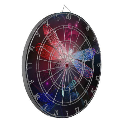 Gloeiende rode libel dartbord (Voorkant Links)