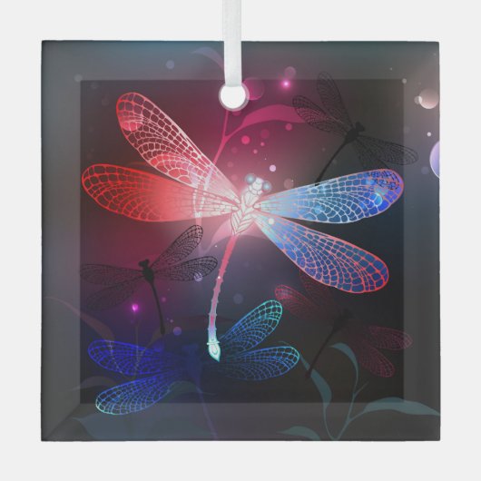 Gloeiende rode libel glas ornament (Voorkant)