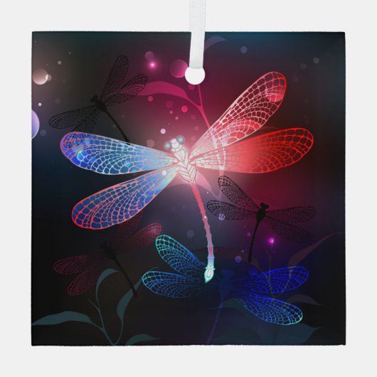 Gloeiende rode libel glas ornament (Achterkant)
