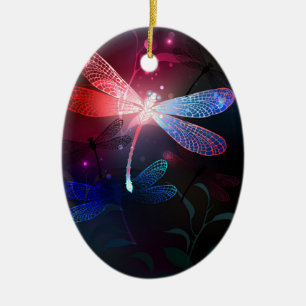 Gloeiende rode libel keramisch ornament