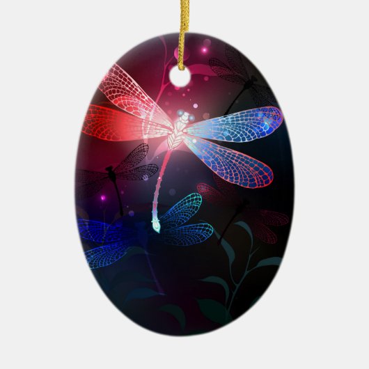 Gloeiende rode libel keramisch ornament (Voorkant)