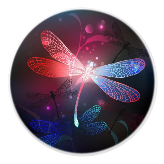 Gloeiende rode libel keramische knop (Voorkant)