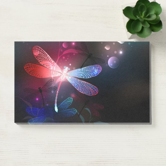 Gloeiende rode libel post-it® notes (Kantoor)