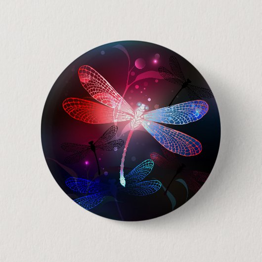 Gloeiende rode libel ronde button 5,7 cm (Voorkant)