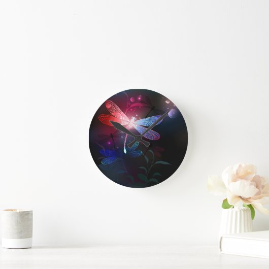 Gloeiende rode libel ronde klok (Huis)