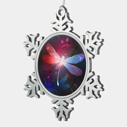 Gloeiende rode libel tin sneeuwvlok ornament (Rechts)