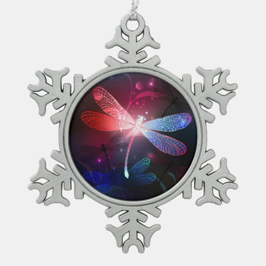 Gloeiende rode libel tin sneeuwvlok ornament (Voorkant)