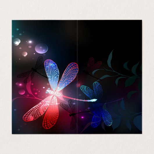 Gloeiende rode libel visitekaartje (Buitenkant ongevouwen)